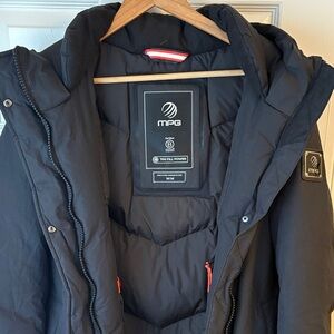 MPG Women’s Dark Puffer Jacket with Red Accents